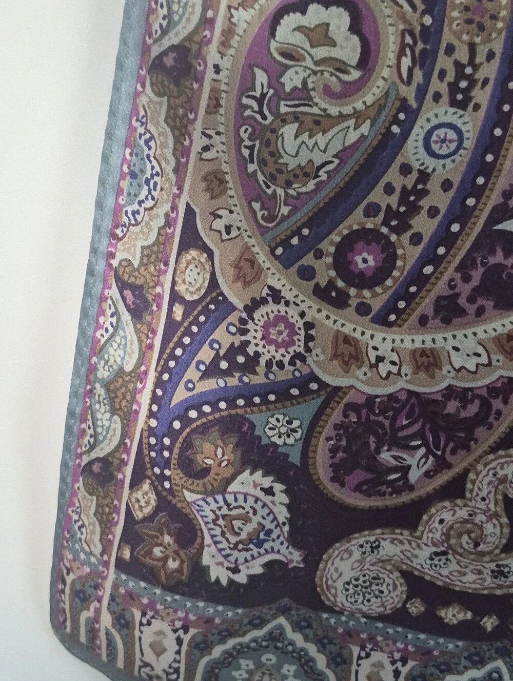 Vintage Echo New York Silk Paisley Oblong Scarf Long Purple Teal Boho Old Money